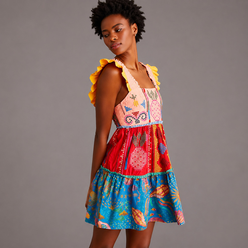 NEW NWT Women's Farm Rio Color Blocking Embroidered Mini Dress | Size Small